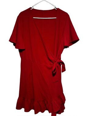 Amazon Red Wrap Dress with Ruffle Hem
